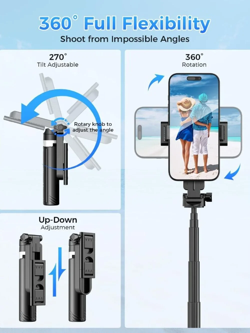 Kinwald 3-in-1 Phone Tripod with LED Lights & Remote, Extendable Selfie Stick